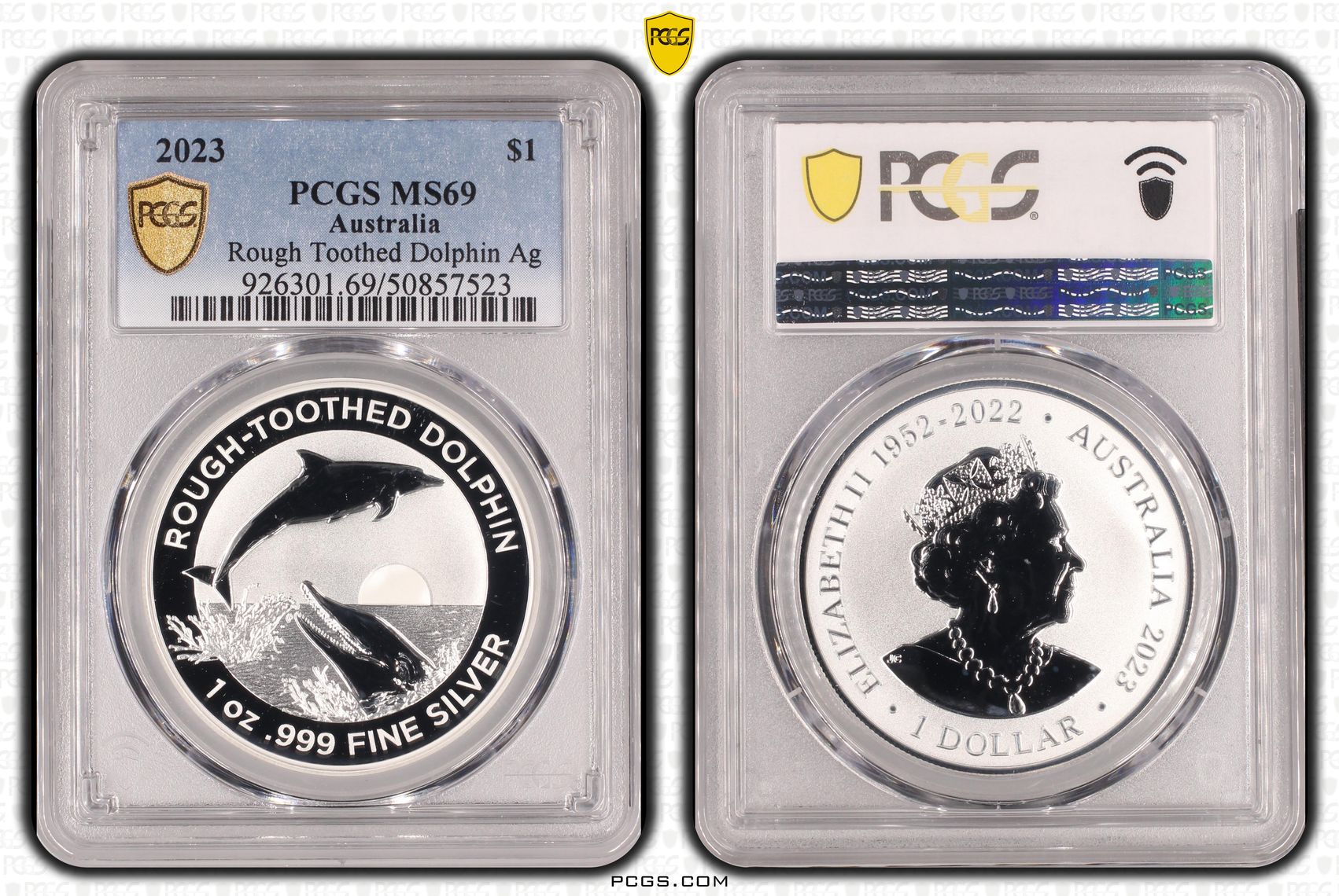 341 · Rough Toothed Dolphin Ag POP 4/0, One Dollar, 2023, PCGS MS69