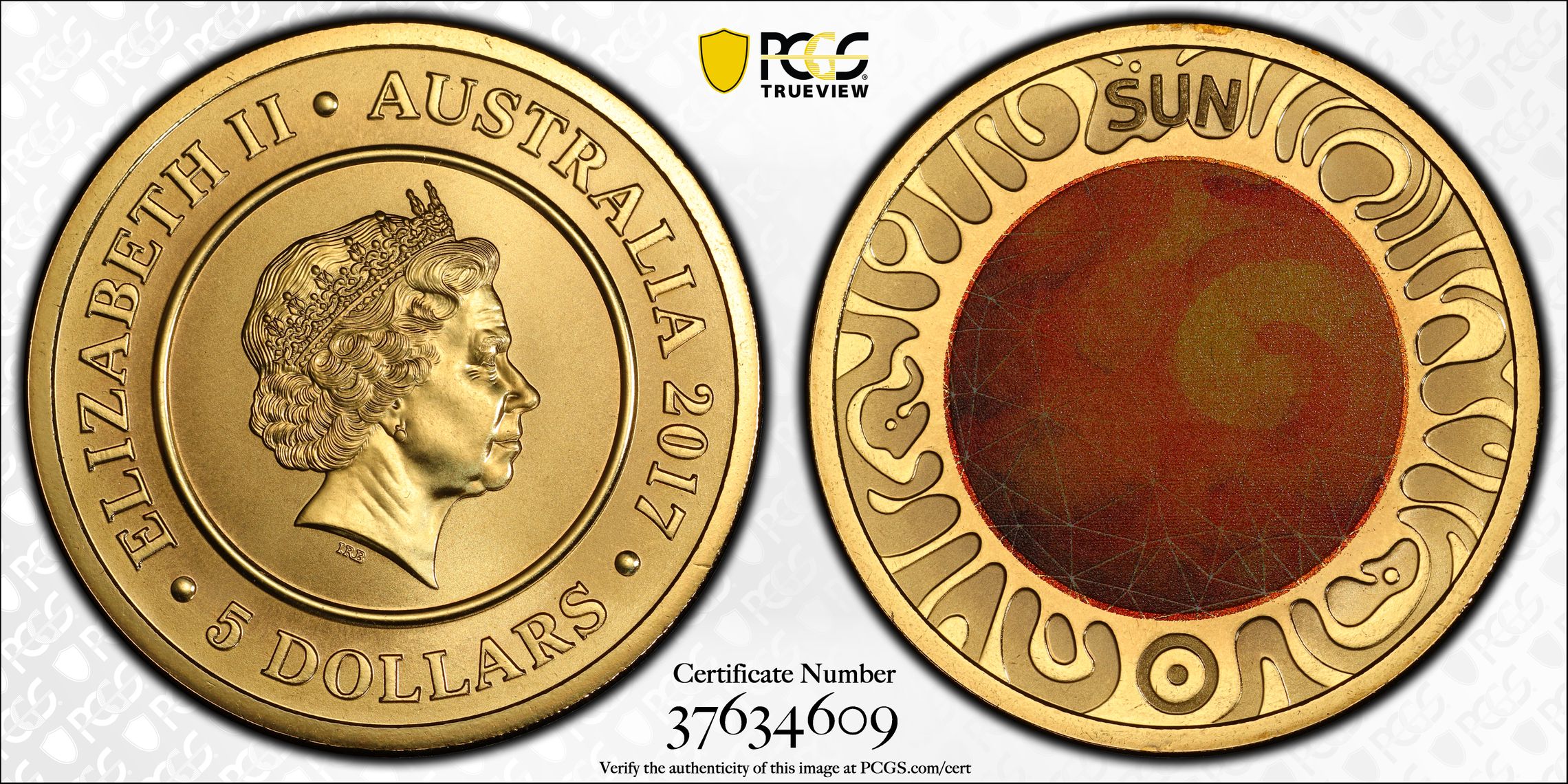 2017 Australia Five Dollar, $5 Planetary Coins Sun PCGS - MS69 -609