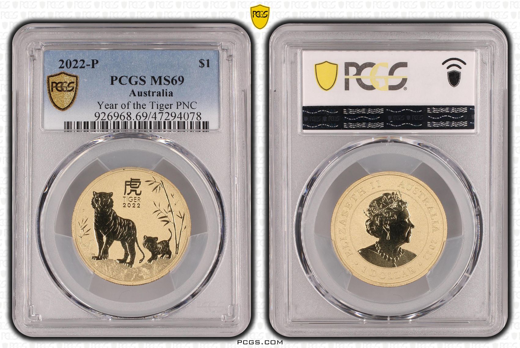 Year of the Tiger PNC, One Dollar, 2022-P POP Report 8/0, PCGS MS 69
