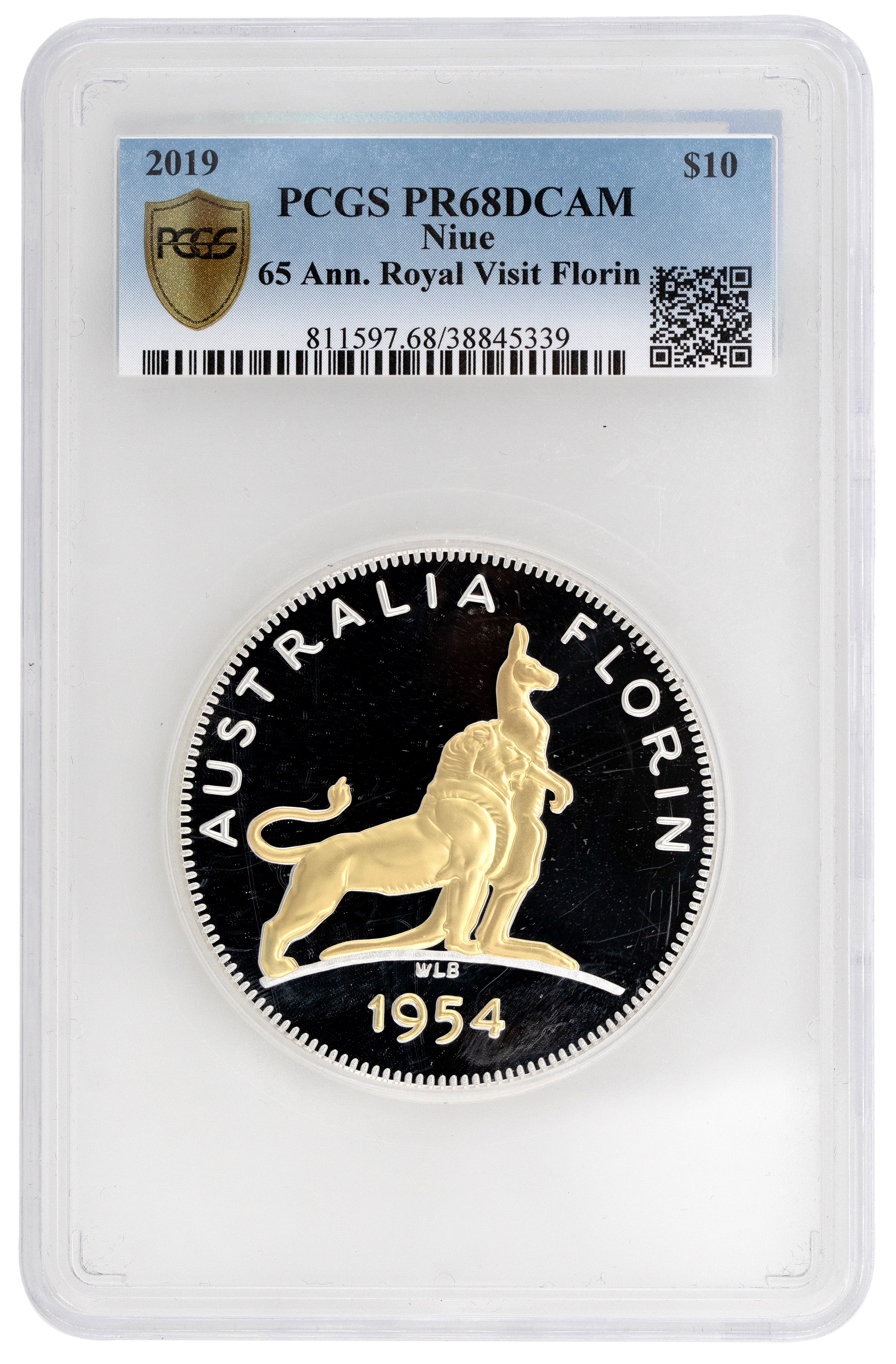 2019 Niue Ten Dollar, $10 Silver 65 Ann. Royal Visit Florin PCGS - PR68DCAM -339