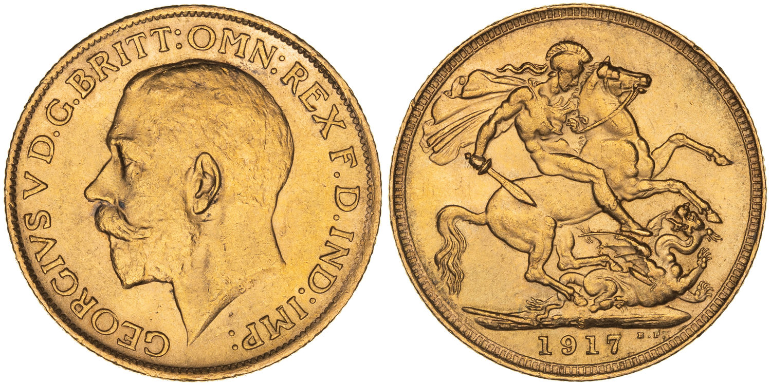 George V, St George Reverse, Sovereign, 1917-S, UNC