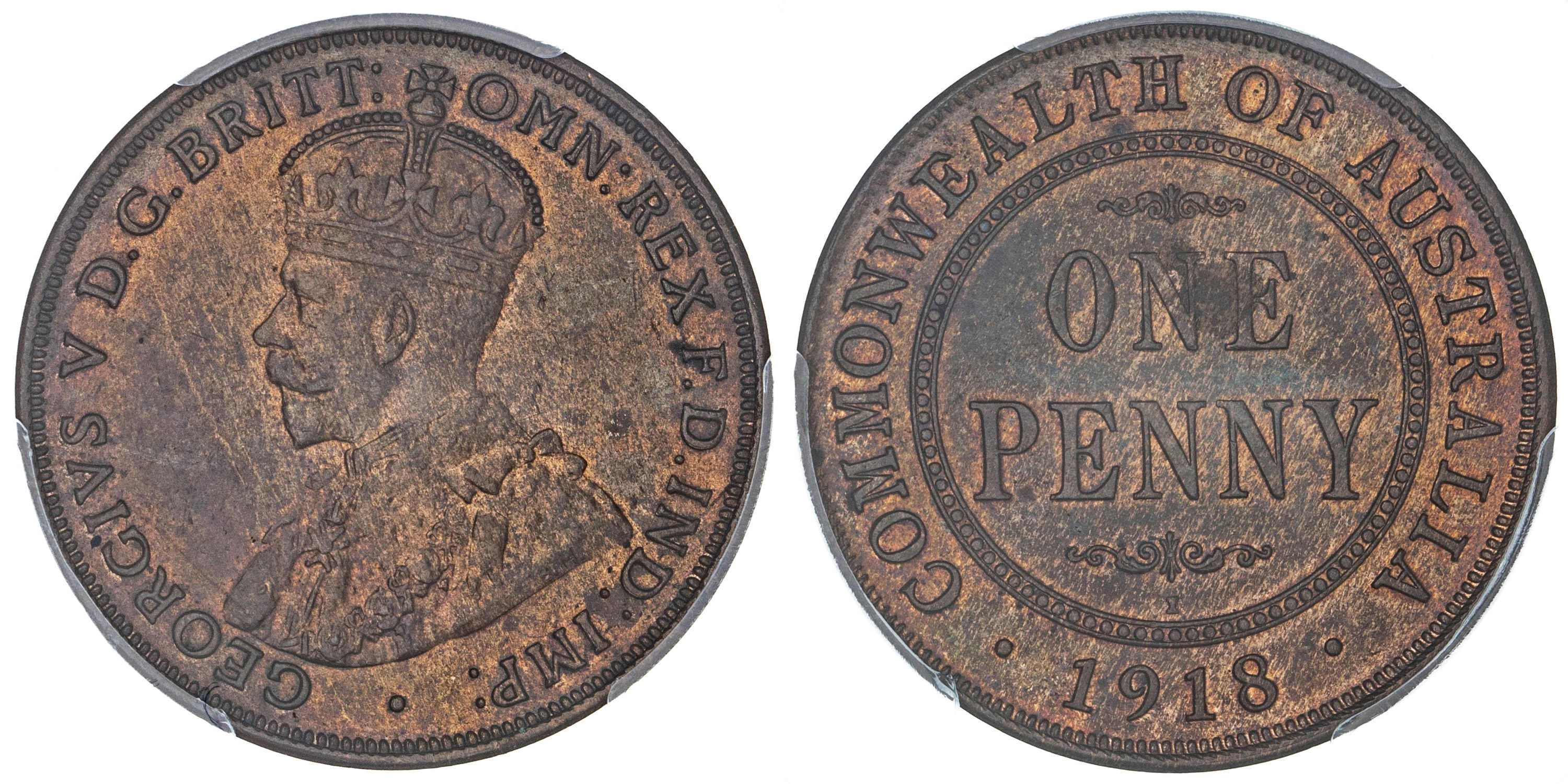 George V, Penny, 1918-I, PCGS MS63BN