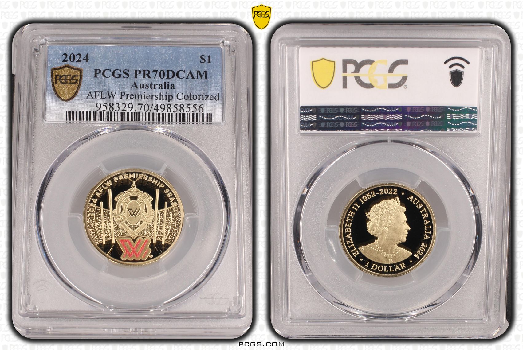 AFLW Premiership Colorized POP 18/0, One Dollar, 2024, PCGS PR70DCAM