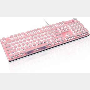 LEXONELEC TYPEWRITER STYLE RETRO WIRED MECHANICAL GAMING KEYBOARD,VINTAGE STEAMPUNK KEYBOARD WITH WHITE BACKLIT,104-KEY BLUE SWITC