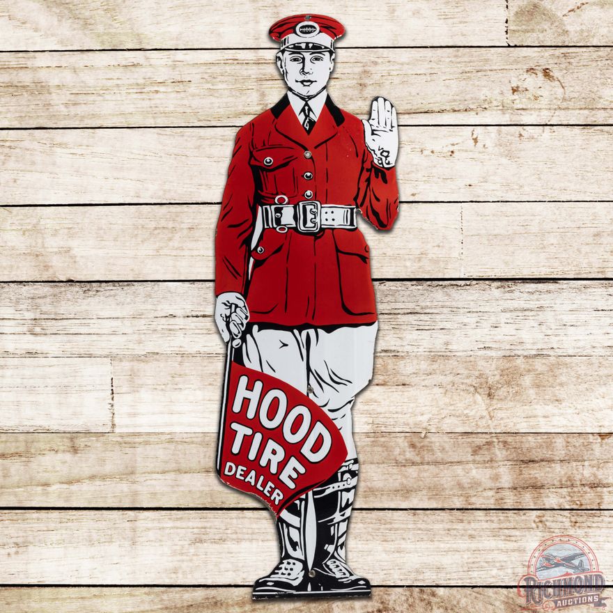 Hood Tires Dealer Die Cut 36" SS Porcelain Hood Man