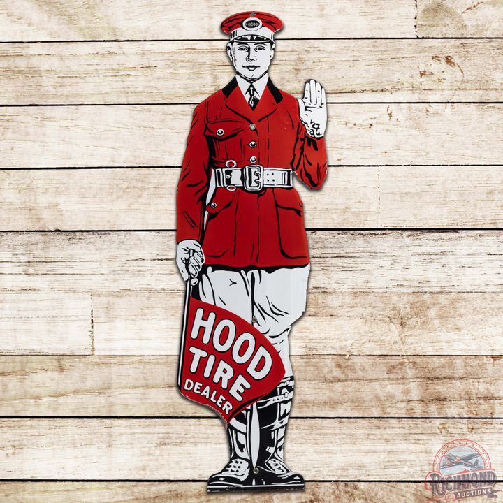 Hood Tires Dealer Die Cut 36" SS Porcelain Hood Man