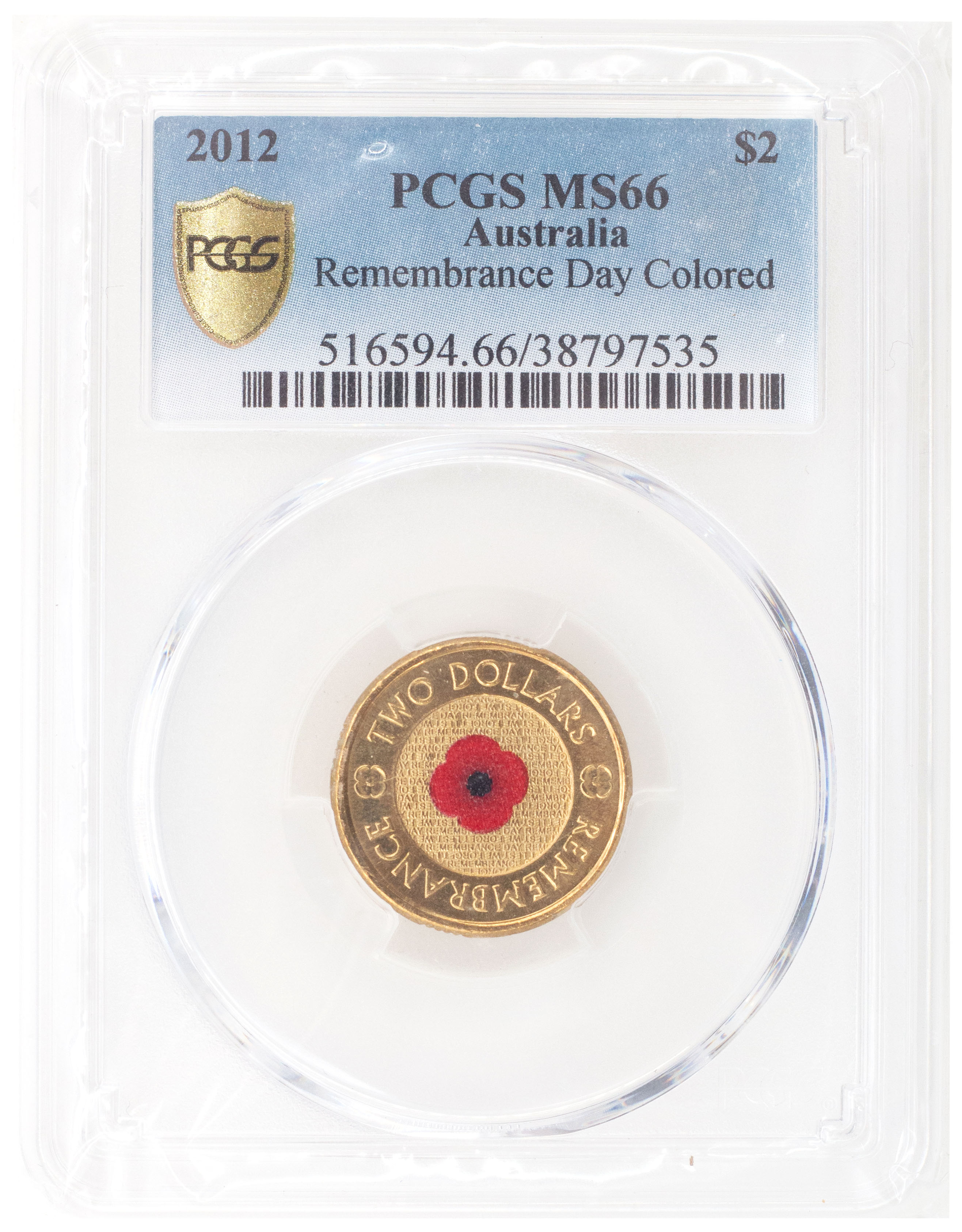 Elizabeth II, Red Poppy, Two Dollars, 2012, PCGS MS 66