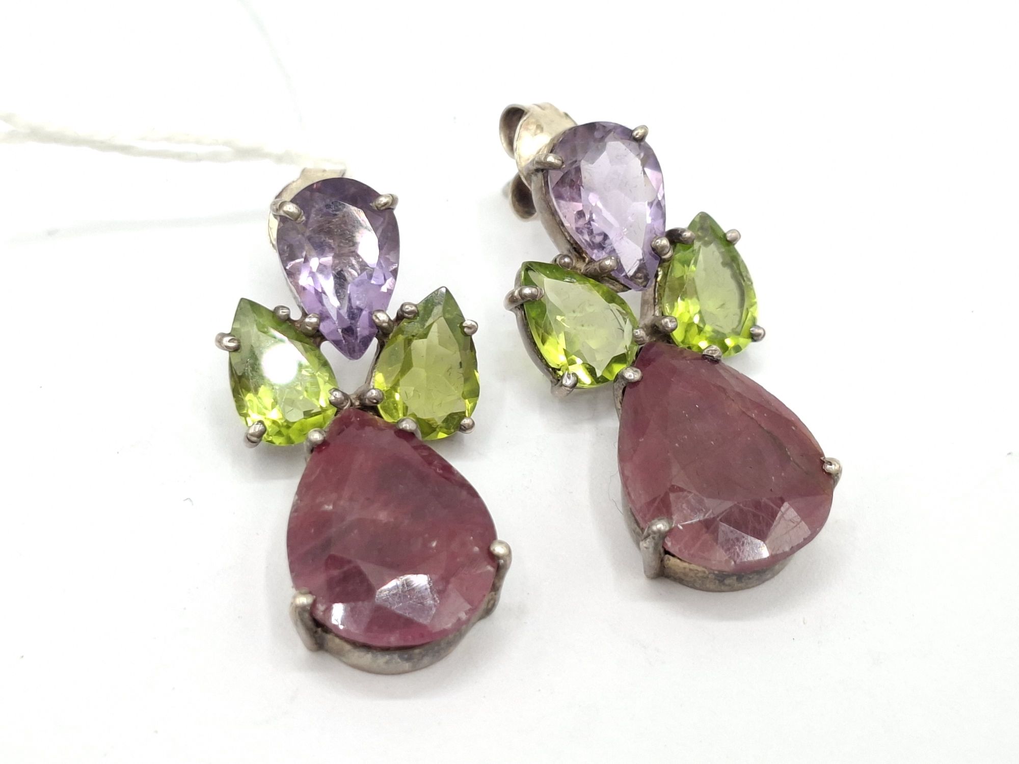 Silver Multi Gem Set Earrings