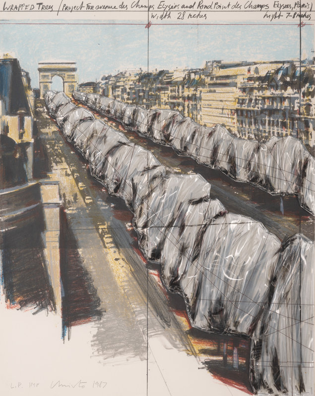 Christo 
(Bulgarian, 1935-2020)
Wrapped Trees, Project for the Avenue des Champs-Elysées, Paris, 1987