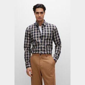 BOSS - CHECKED CASUAL-FIT SHIRT IN STRETCH-COTTON TWILL XL/43 - 52055/32432