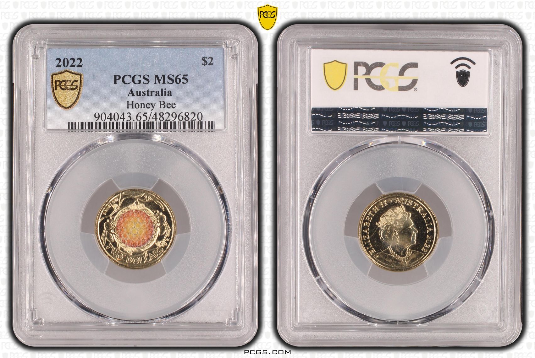 Honey Bee Colourised, Two Dollar, 2022, PCGS MS65
