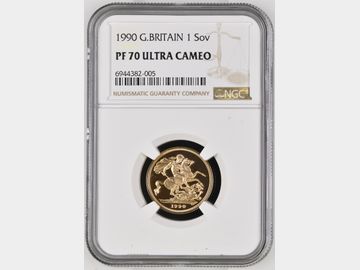 1990 ELIZABETH II PROOF GOLD SOVEREIGN PF70 UCAM TOP POP!