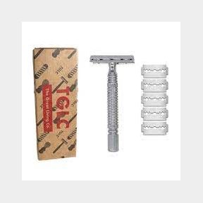Double Edge Safety Shaving Razor Plus 5 Blades - Ergonomically Designed Chrome Plated Body Unisex | SM 51702/978 B2 (S6)