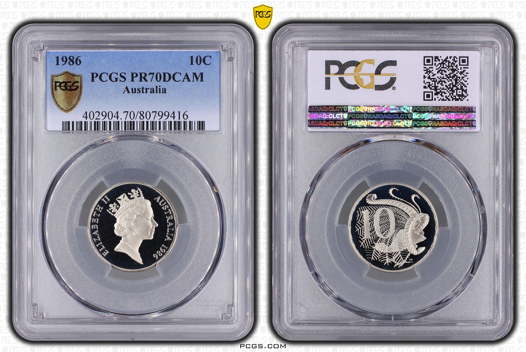 Elizabeth II, Ten Cent, 1986, PCGS PR70DCAM