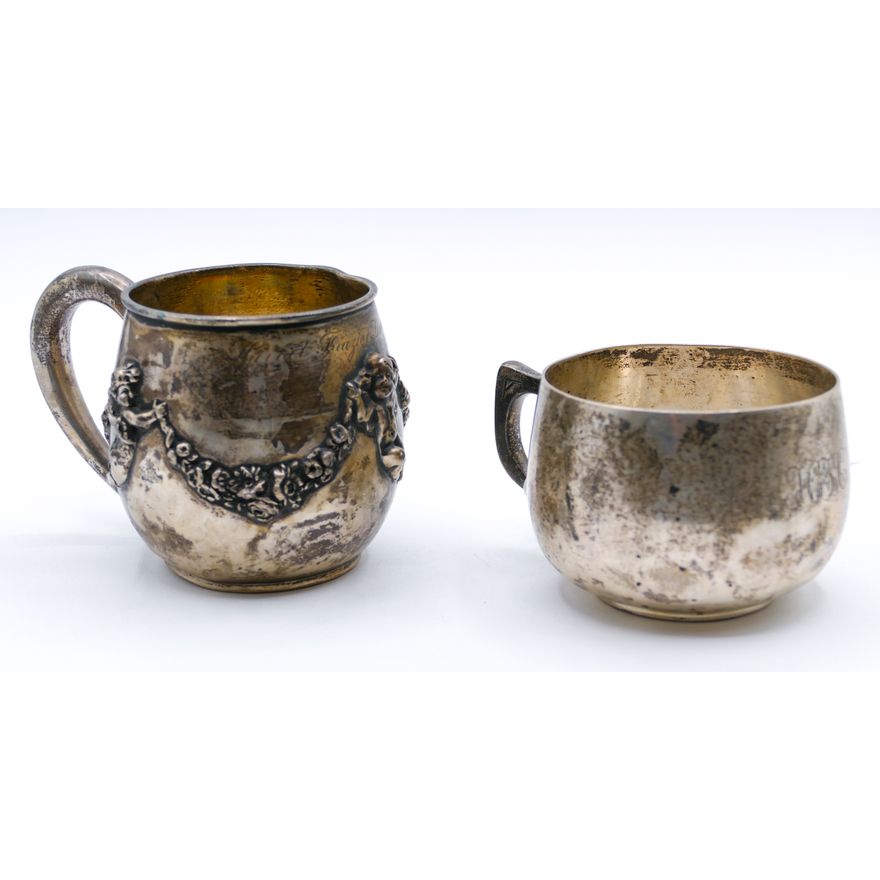 2pc Antique Sterling Mugs 4'' Approx. - 228 Grams TW, some denting