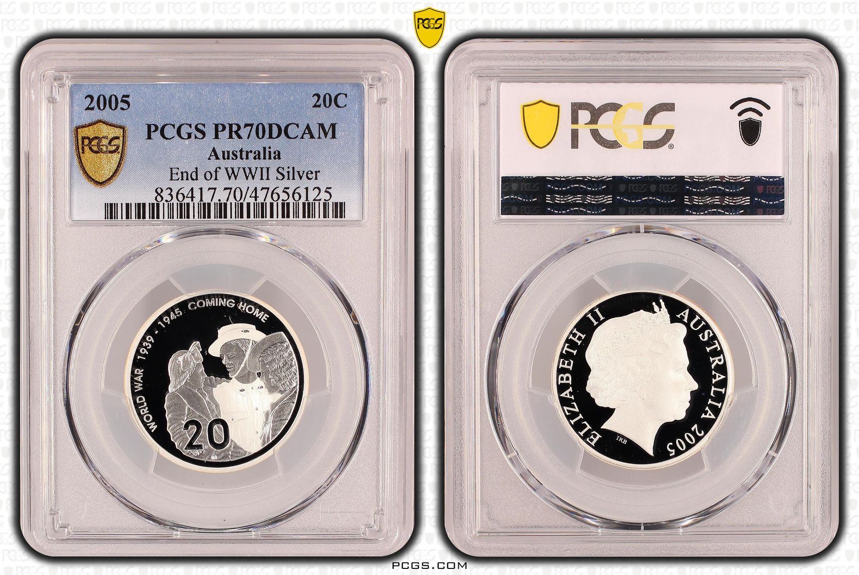 Elizabeth II, End of WWII Silver, Pop 17/0, Twenty Cent, 2005, PCGS PR70DCAM