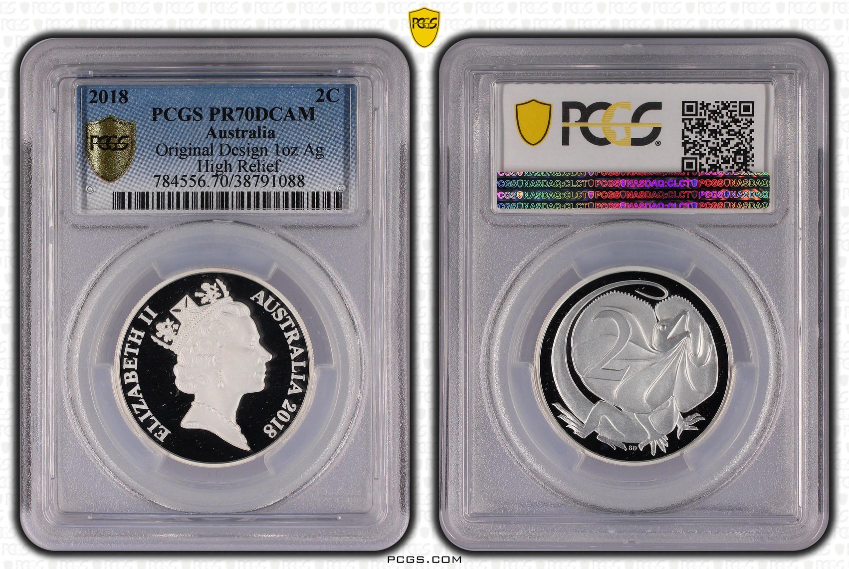 2018 Australia Two Cent, 2c Silver Proof Original Design 1oz Ag High Relief PCGS - PR70DCAM POP 1/0 -088