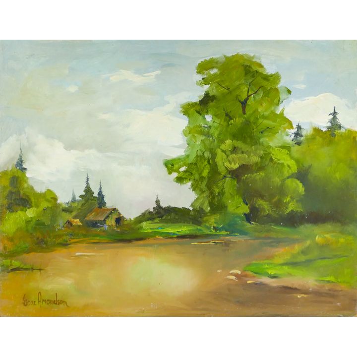 Gene Amondson ''Green Landscape'' Oil on Masonite 16''x20''