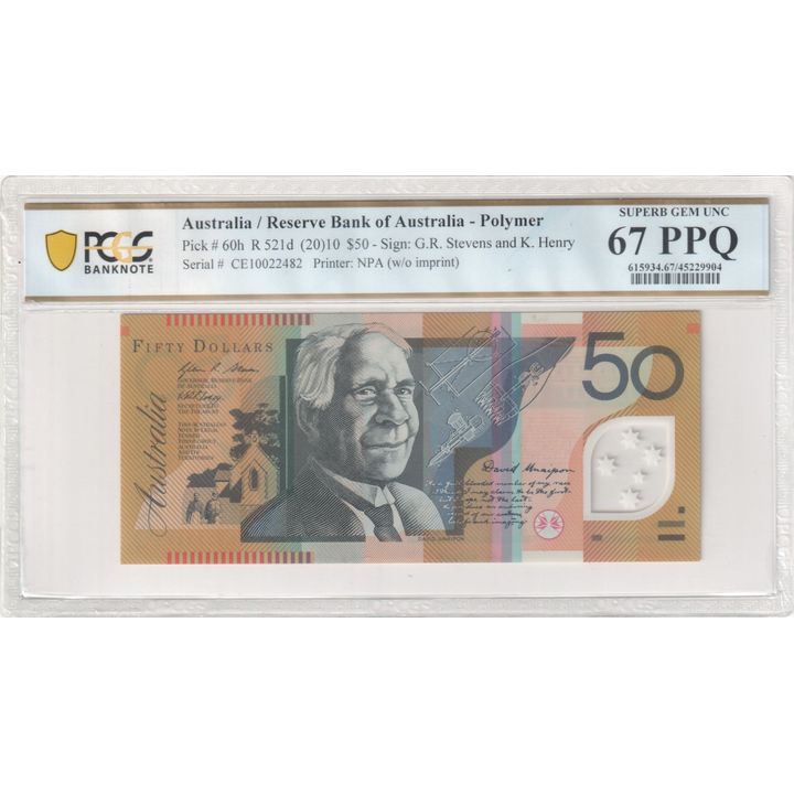 2010 Australia $50 Banknote Stevens/Henry Superb Gem Unc 67 PPQ  - R.521d