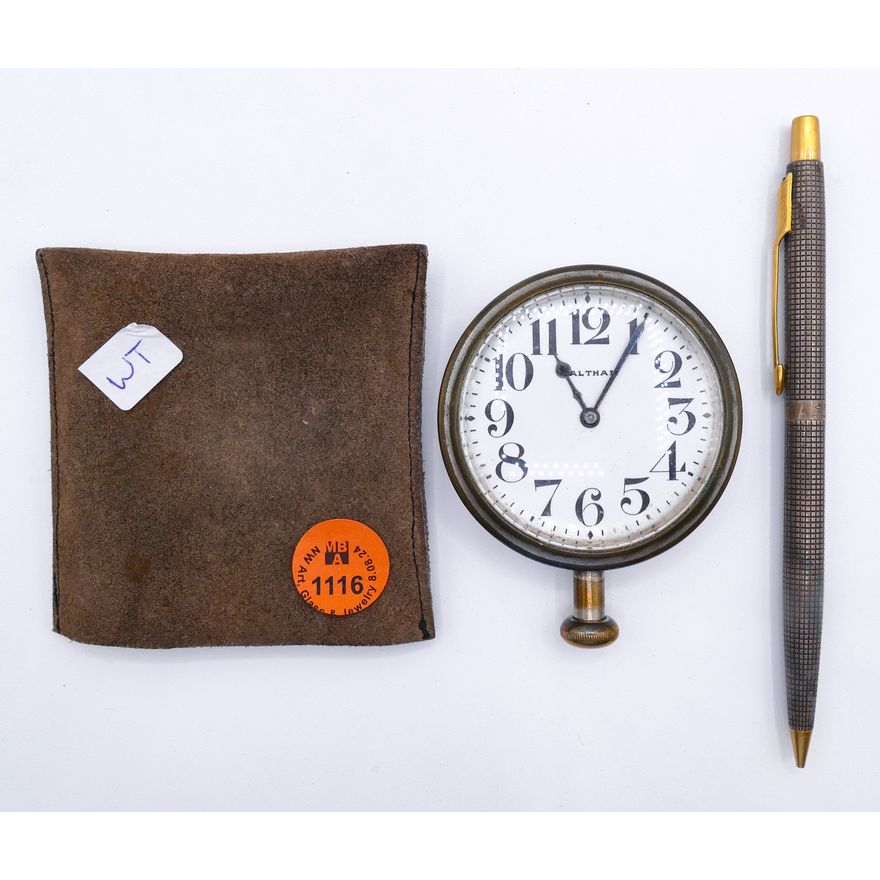 2pc Old Waltham Car Clock and Parker Sterling Pen