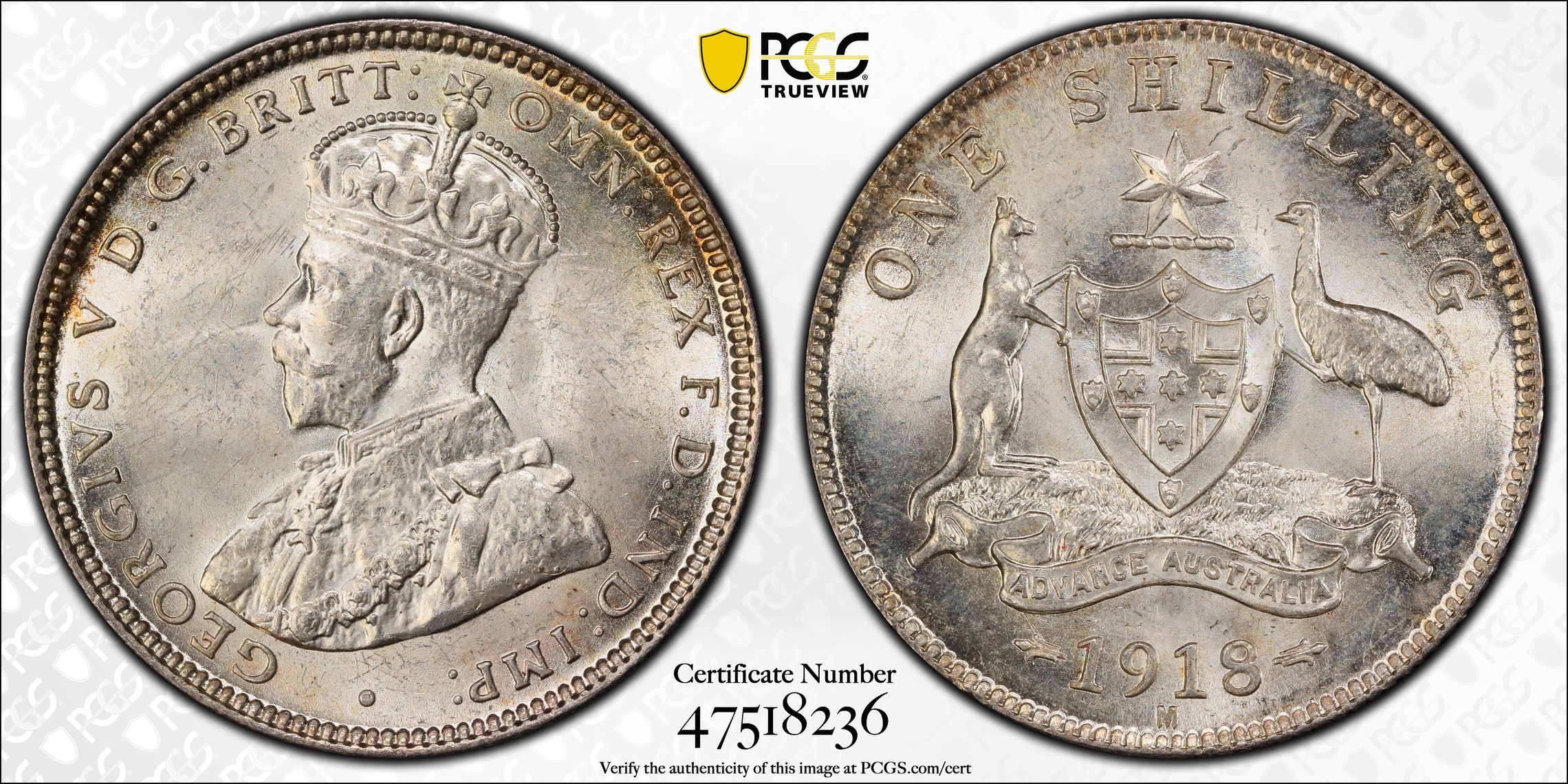 Shilling, 1918-M, PCGS MS 64