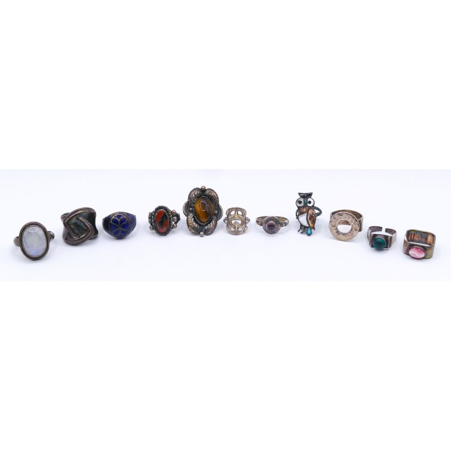 Box 11pc Assorted Sterling Rings - 71 Grams TW