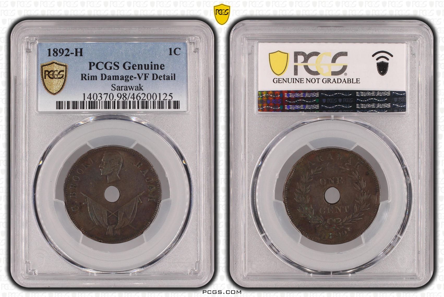 Sarawak, One Cent, 1892-H, PCGS Genuine - VF Details (98 - Damage)