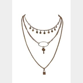 Tessa Design Gold 5 Layer Multi Chain Design Pendant Necklace|