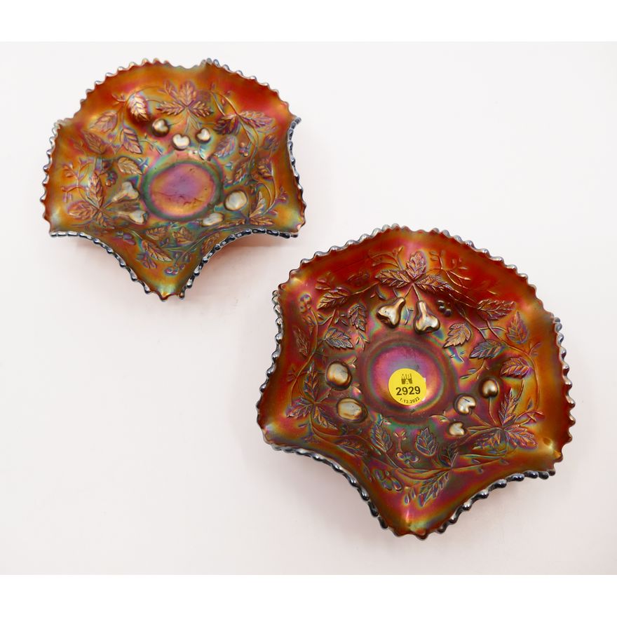 Pair Northwood Carnival Glass 3 Fruits Bowls- 6''