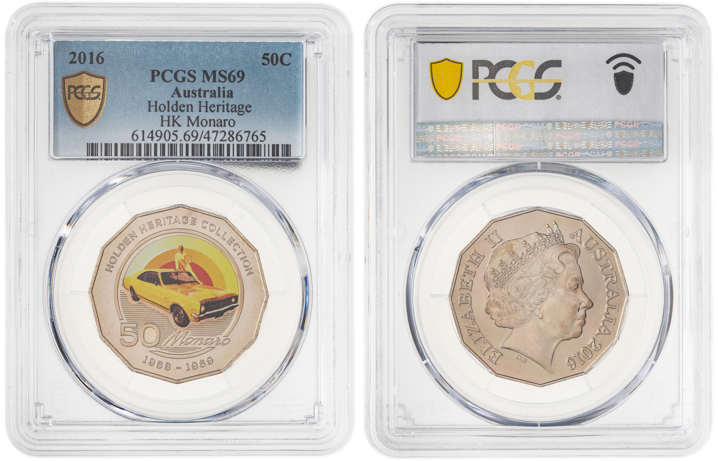 195 · Elizabeth II, Holden Heritage - HK Monaro, Fifty Cent, 2016, PCGS MS69