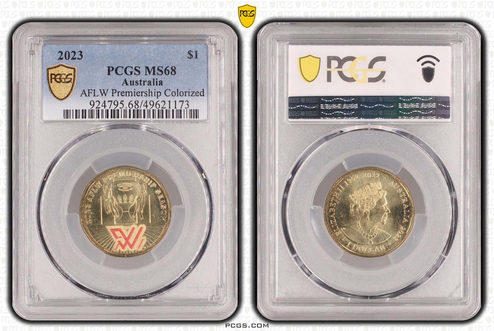 336 · AFLW Premiership Colorized , One Dollar, 2023, PCGS MS68