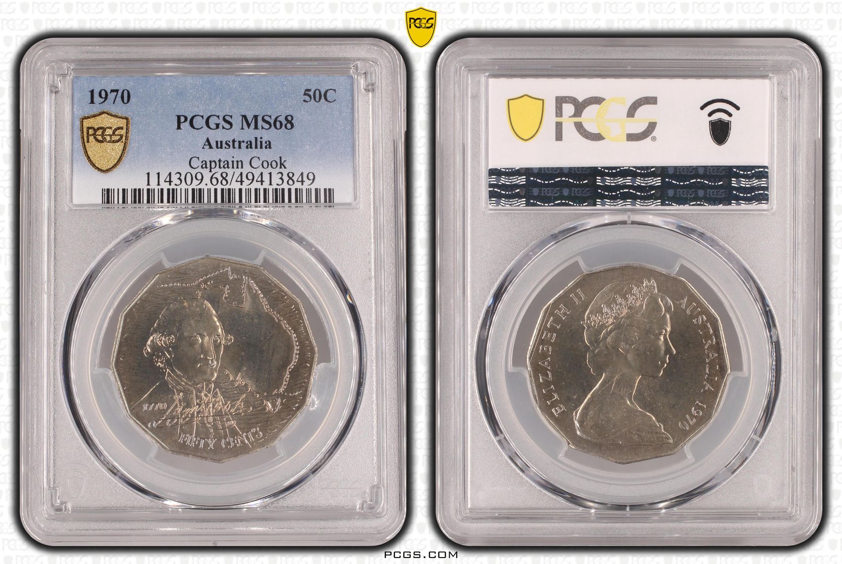 Elizabeth II, Captain Cook , Fifty Cent, 1970, PCGS MS68