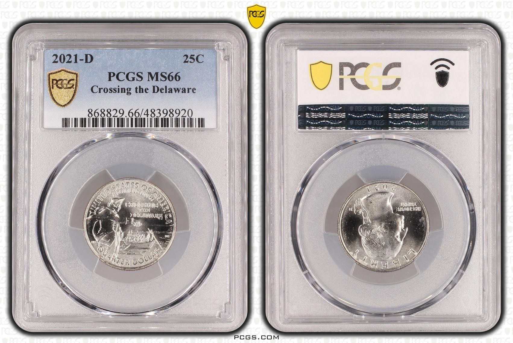 The United States of America, Washington Crossing the Delaware , Twenty-Five Cent, 2021-D, PCGS MS66