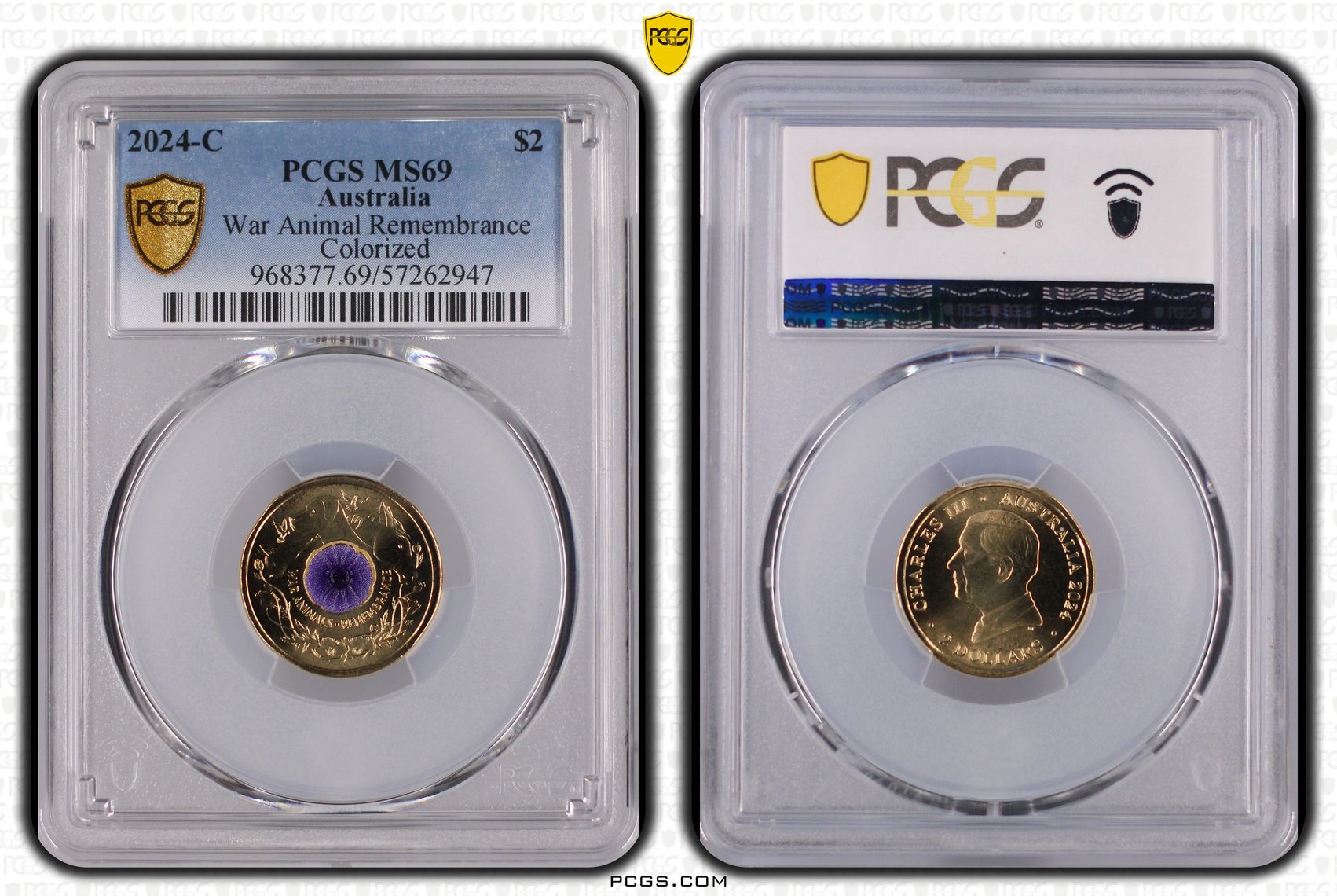 War Animal Remembrance Colourised, Two Dollar, 2024-C, PCGS MS69