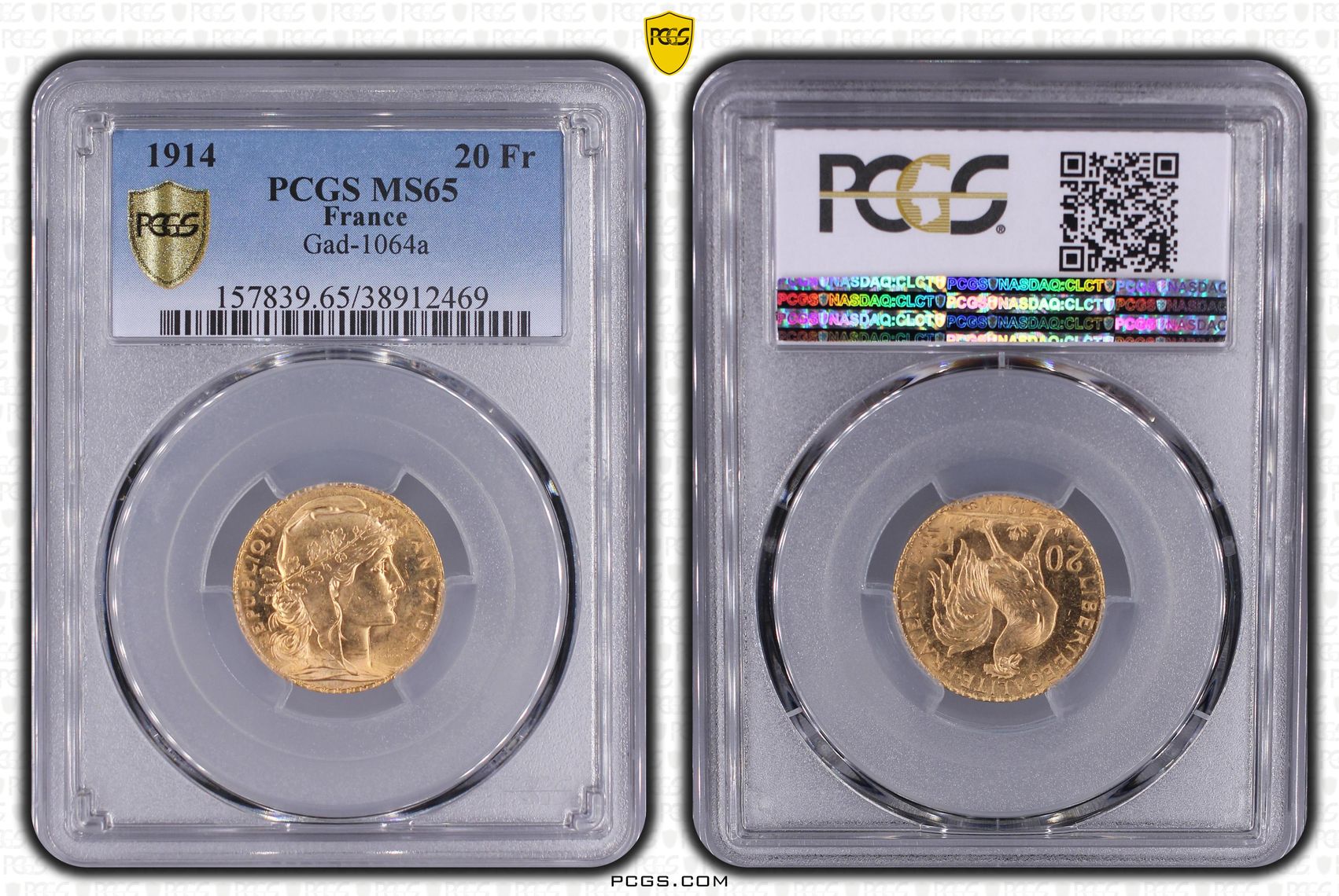 France, Twenty Francs, 1914, PCGS MS65