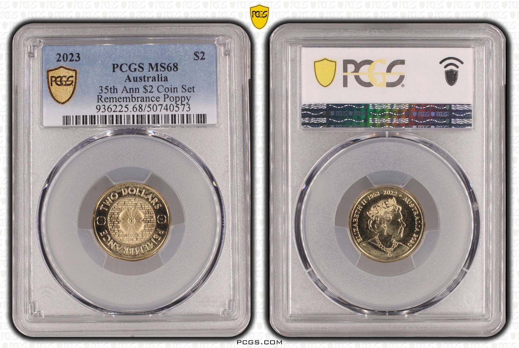 35th Ann $2 Coin Set Remembrance Poppy , Two Dollar, 2023, PCGS MS68