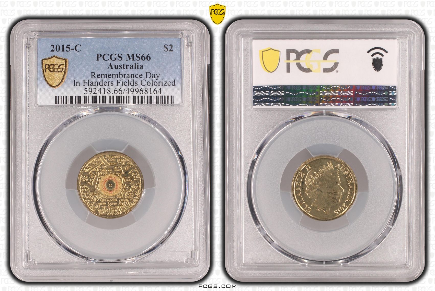Remembrance Day-In Flanders Fields Colorized , Two Dollar, 2015-C, PCGS MS66