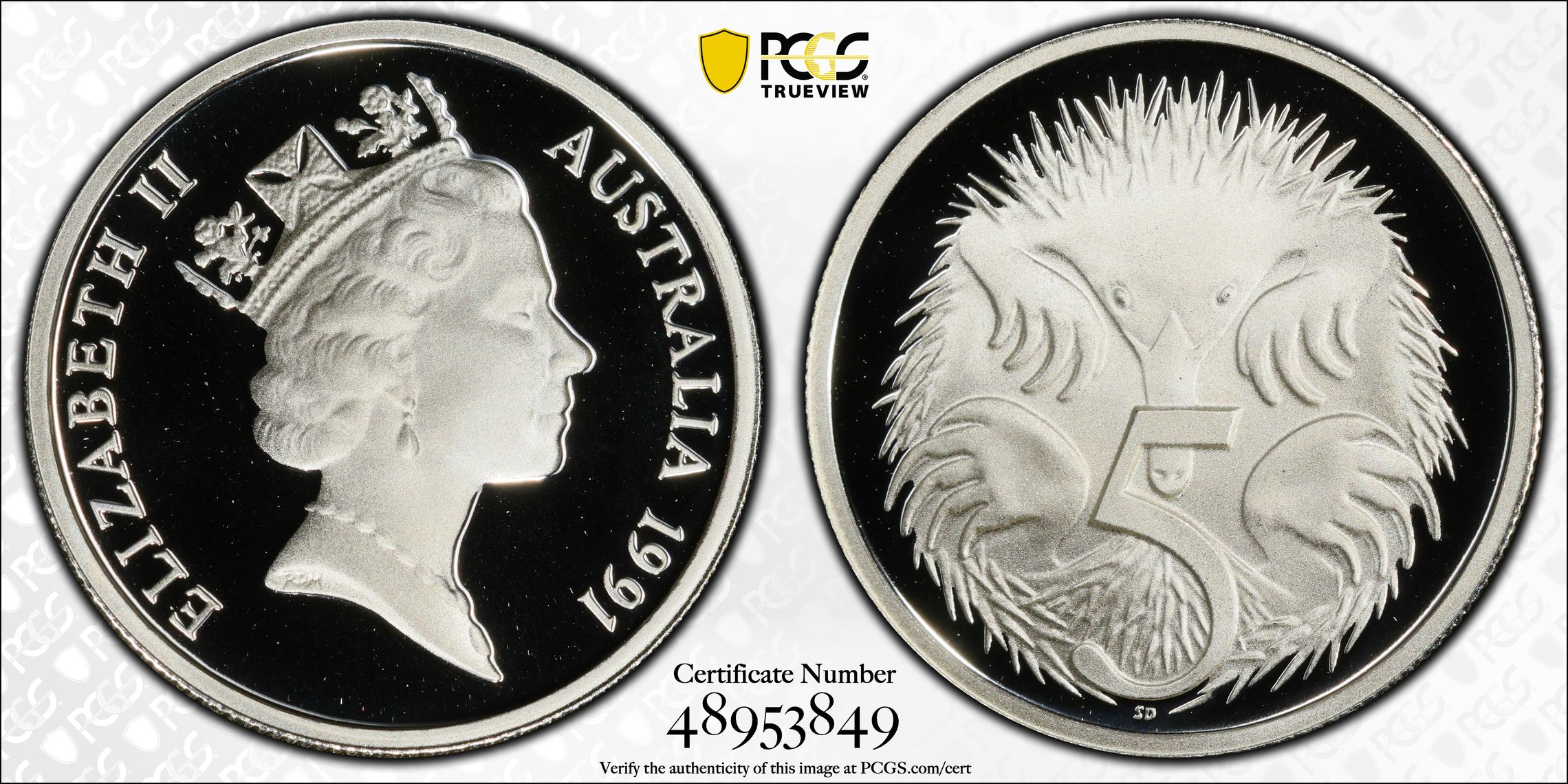 Silver, Five Cent, 1991, PCGS PR70DCAM