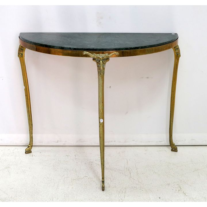 MARBLE-TOP BRASS DEMI-LUNE TABLE