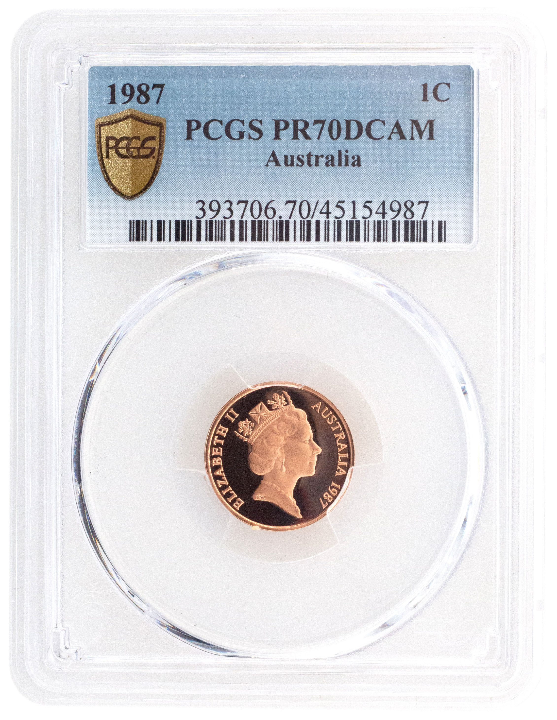 1987 Australian One Cent, 1c Proof PCGS - PR70DCAM POP 40/0 -987