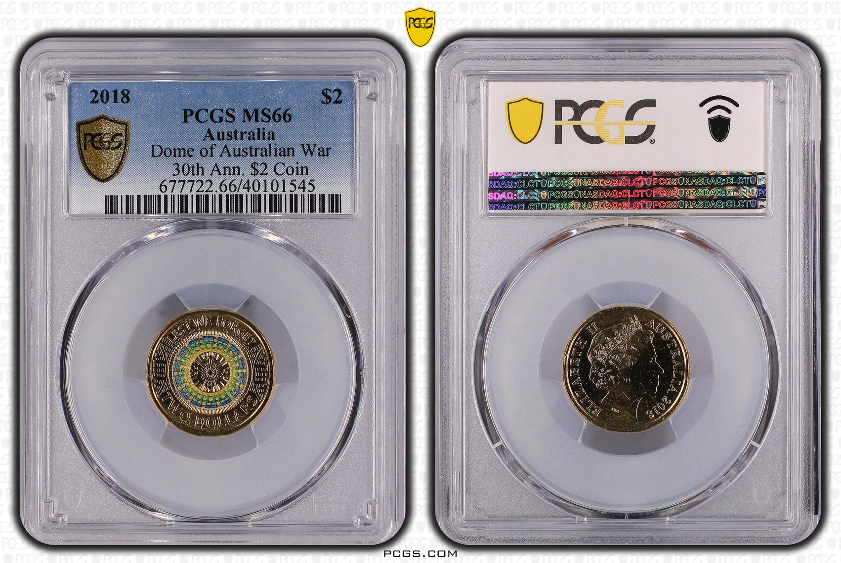 Dome of Australian War 30th Ann. $2 Coin Colourised, Two Dollar, 2018, PCGS MS66