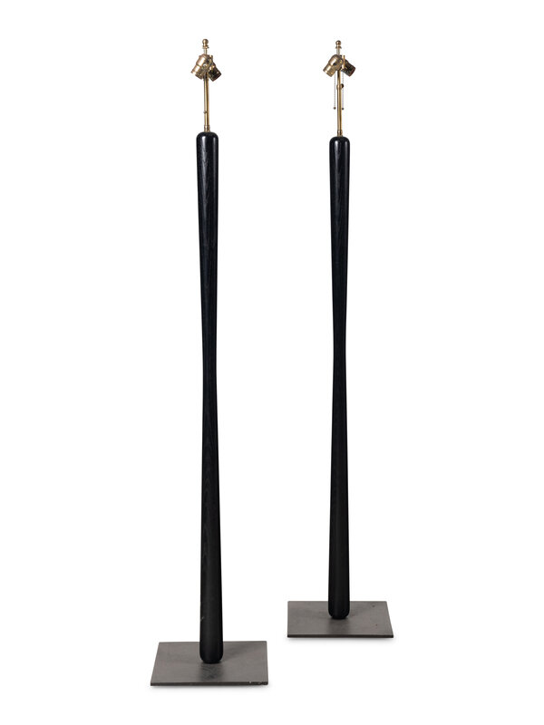 A Pair of Ebonized Wood Floor Lamps