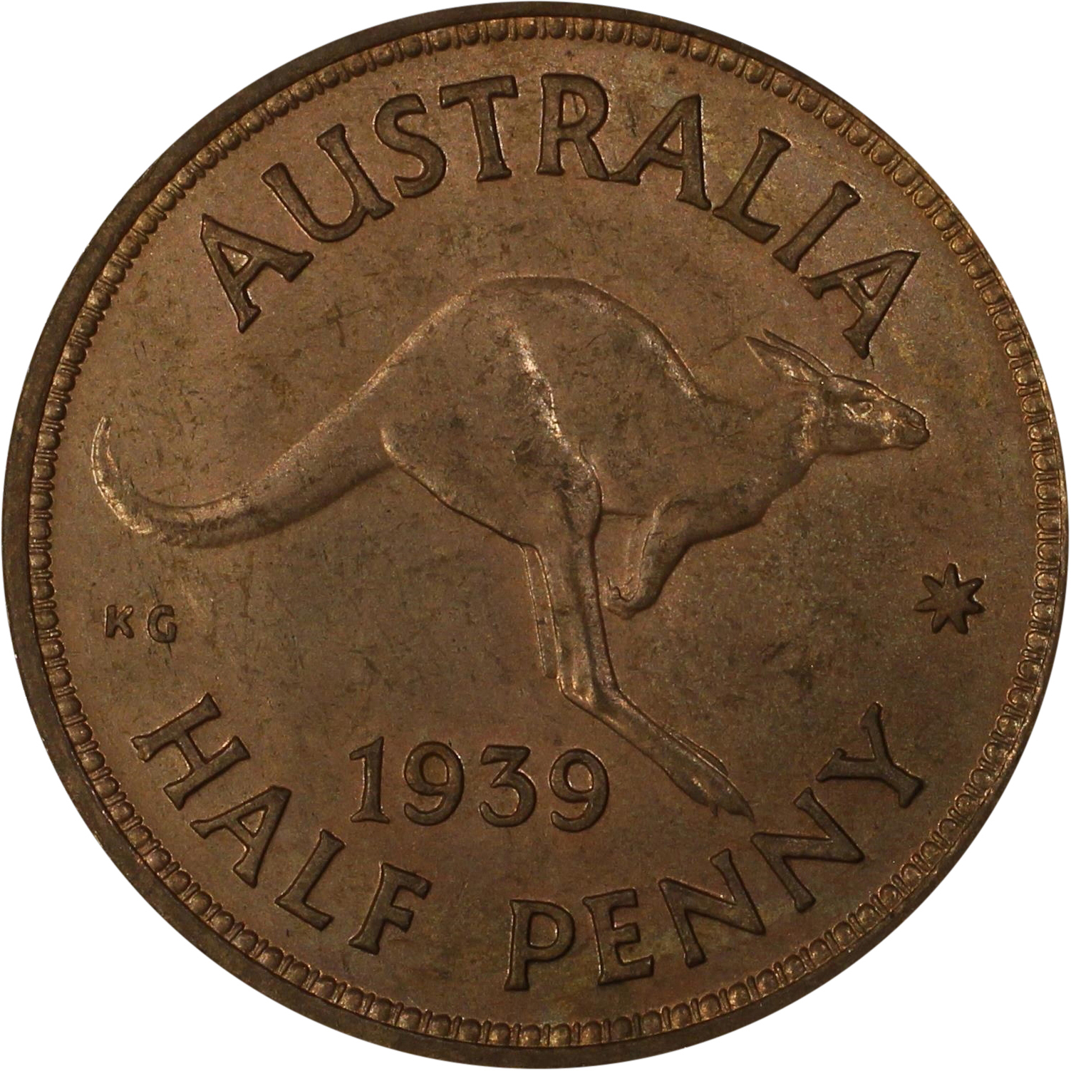 George VI, Halfpenny, 1939, MS 64 RB