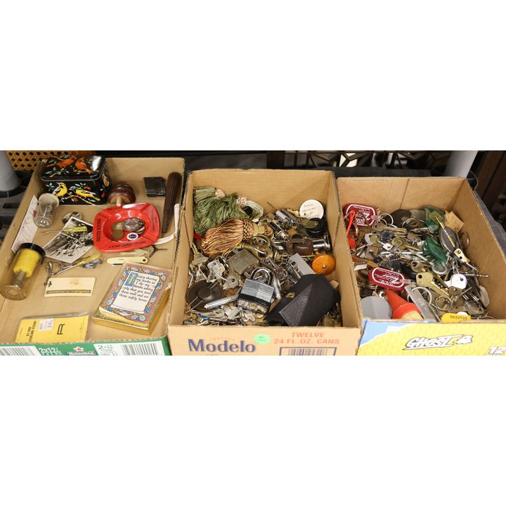 Shelf 3 Boxes Old Keys and Hardware etc.