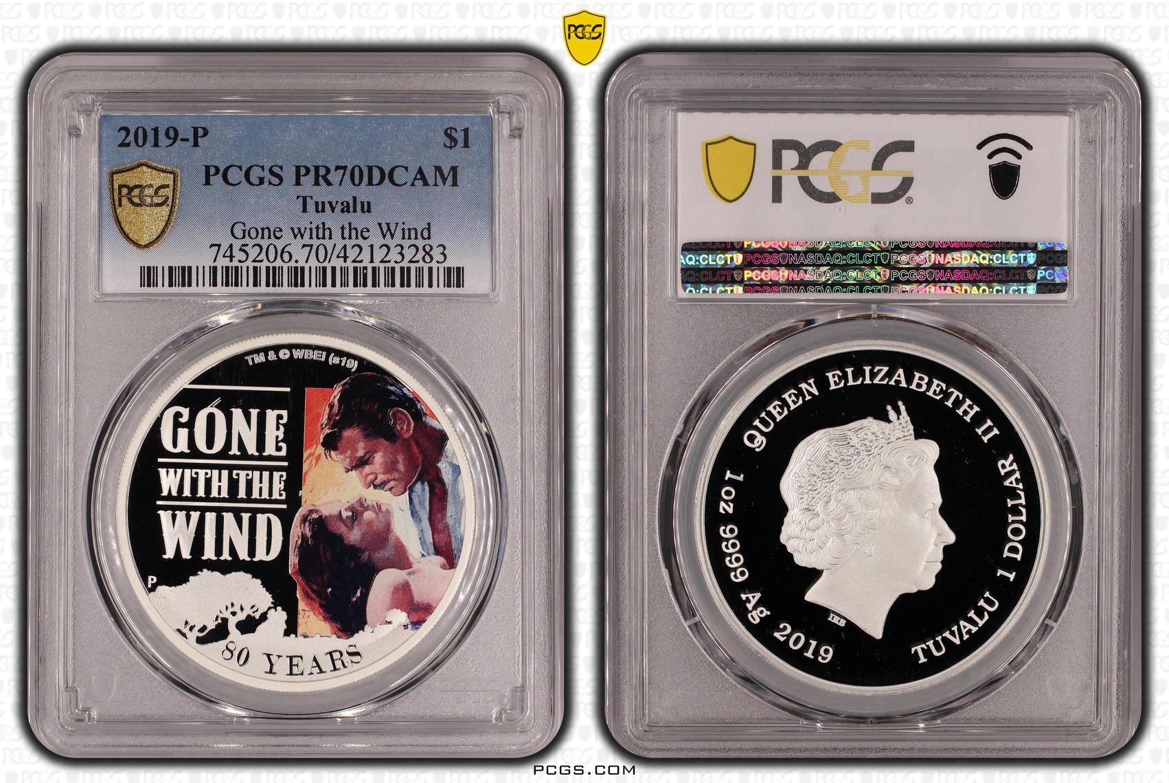 Tuvalu, Gone with the Wind, POP 2/0, One Dollar, 2019-P, PCGS PR70DCAM