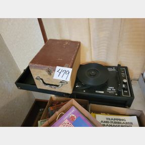Lamco Portable Record Player and Vintage Record Box