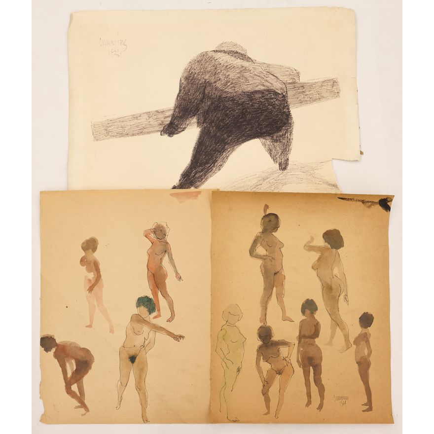 3pc William Cumming 1960's Figure Watercolors etc. 20''x28''