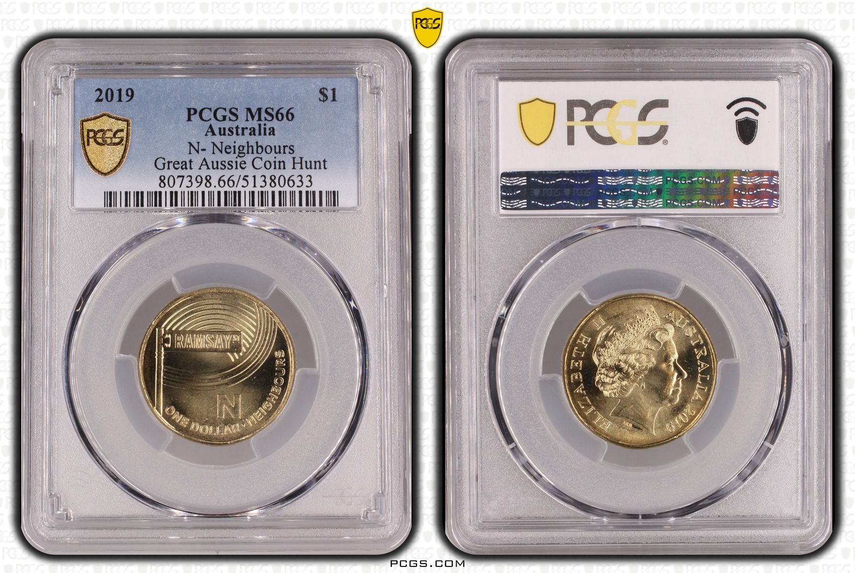 N- Neighbours Great Aussie Coin Hunt, One Dollar, 2019, PCGS MS66