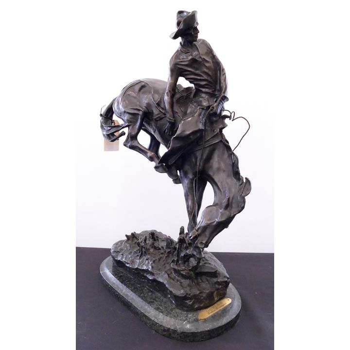 After Frederic Remington 'Outlaw' Bronco Buster Bronze Sculpture- 23x14''