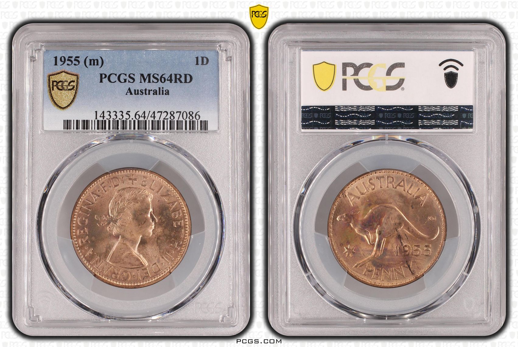 One Penny, 1955, PCGS MS 64RD